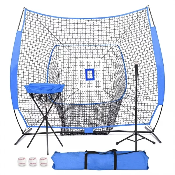 7' X 7' Baseball Softball Practice Pitching Net Deluxe Tee Ball Caddy