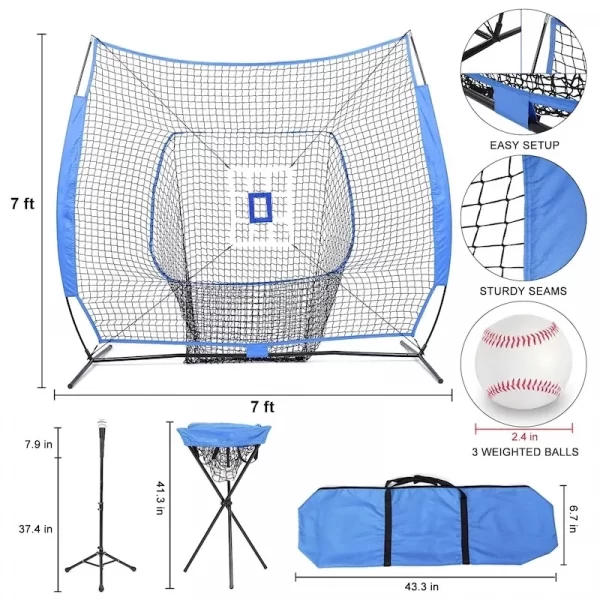 7' X 7' Baseball Softball Practice Pitching Net Deluxe Tee Ball Caddy